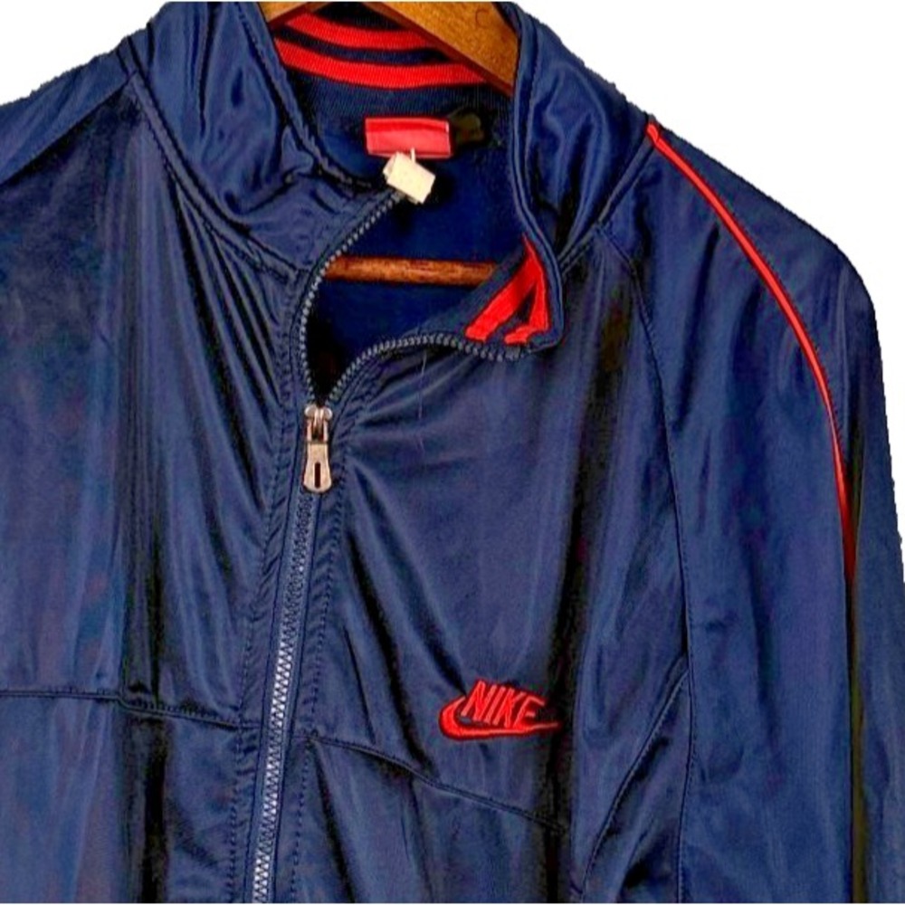 Nike Mens Track Jacket XXL Full Zip Blue Red Striped Cuff Sleeve Logo Athletic